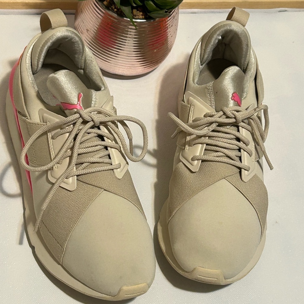 Puma Cream and Pink Athletic Shoes